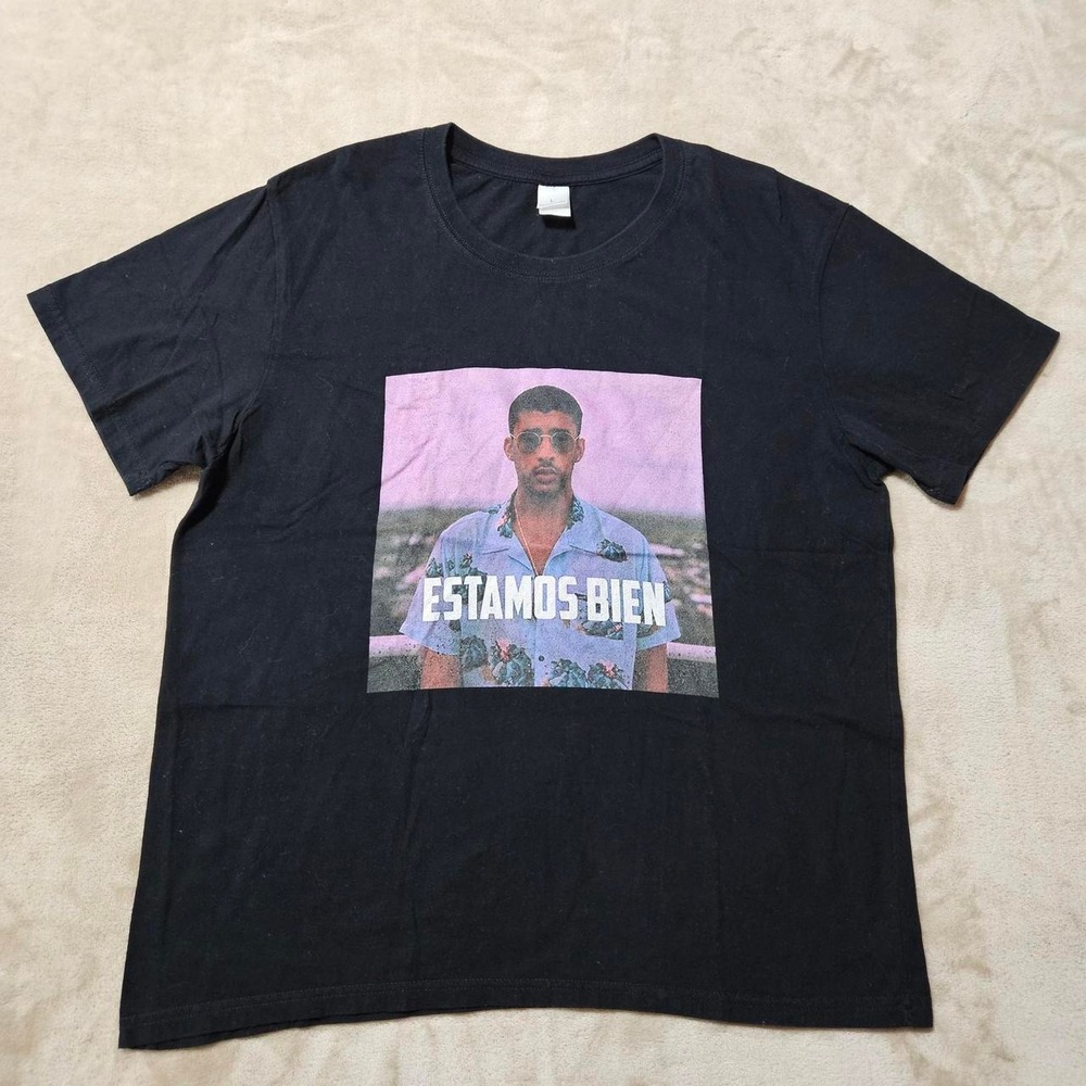 Bad Bunny ESTAMOS BIEN black cotton t shirt size L
